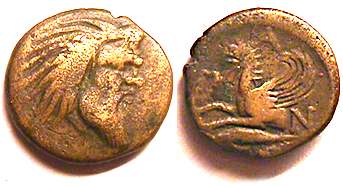 Бронзовая монета, Пантикапей, IV-III век до н.э.