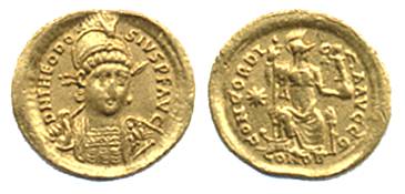 Золотой солид, Византия, V век. император Феодосий II