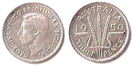 3 пенса, Австралия, 1950 г. Серебро