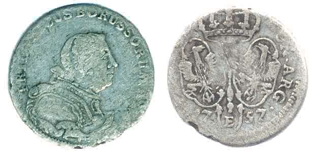 Монета 1 талер Фридриха II Великого. 1757 г. Серебро