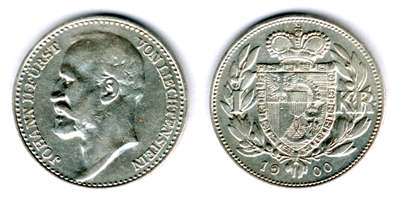 Лихтенштейн, монета 1 крона, 1900 год, серебро