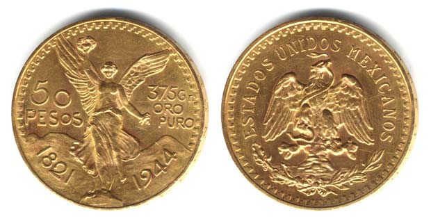 Монета 50 песо, Мексика, 1944 год. Золото.